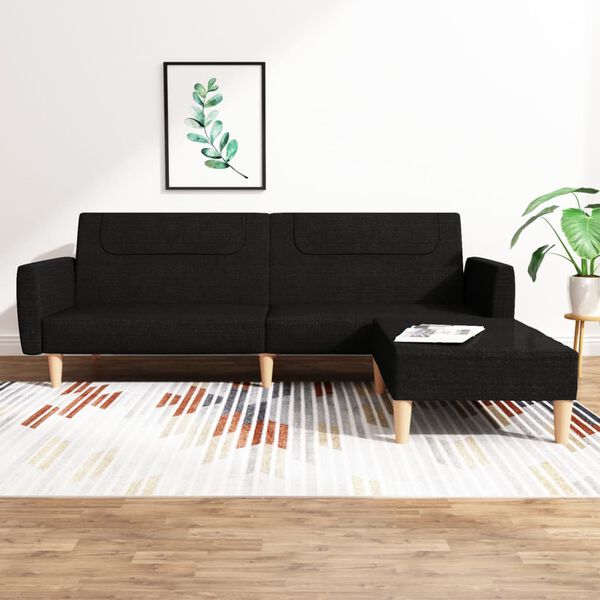 vidaXL Sof&aacute;-cama de 2 lugares com apoio de p&eacute;s tecido preto
