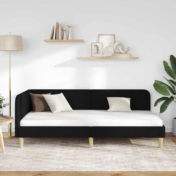 vidaXL Estrutura de Cama de Canto Preto 100 x 200 cm tecido