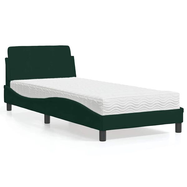 vidaXL Cama com colch&atilde;o Dover 90x200 cm veludo verde-escuro