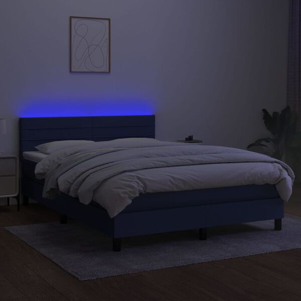 vidaXL Cama box spring c/ colch&atilde;o e LED 140x200 cm tecido azul