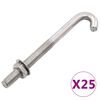 vidaXL Parafuso em J com porca e arruela M8x120 mm 25 conjuntos