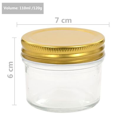 vidaXL Frascos de vidro com tampas douradas 96 pcs 110 ml