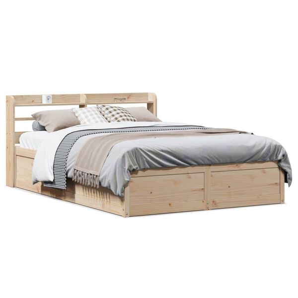 vidaXL Estrutura cama c/ cabeceira 140x190 cm pinho maci&ccedil;o