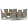 vidaXL 9 pcs conjunto de jantar p/ jardim c/ almofad&otilde;es vime PE cinza