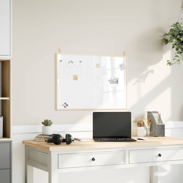 vidaXL Quadro branco magn&eacute;tico com estrutura em madeira de pinho maci&ccedil;o 80x55 cm