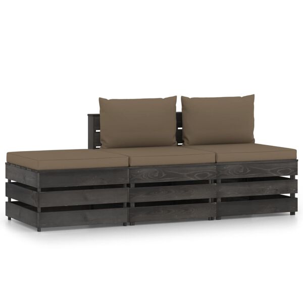 vidaXL 3 pcs conj. lounge jardim + almofad&otilde;es madeira impreg. cinzento