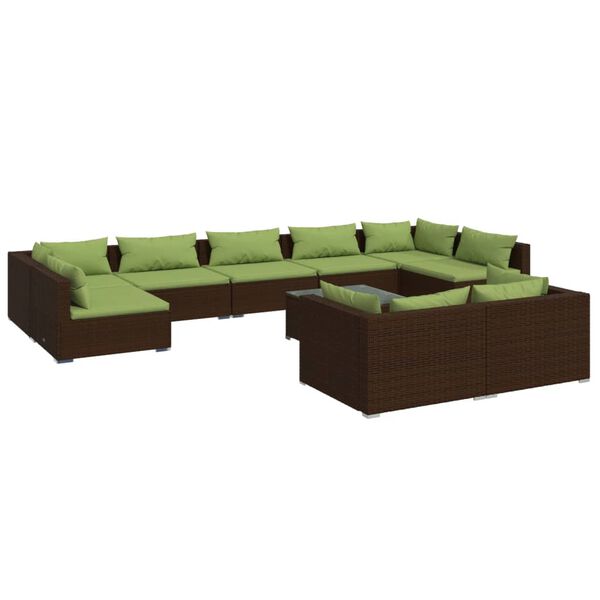 vidaXL 10 pcs conjunto lounge jardim c/ almofad&otilde;es vime PE castanho