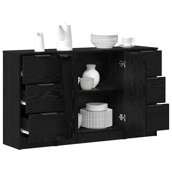 vidaXL Buffet com gaveta 3 pcs Carvalho Preto Madeira processada