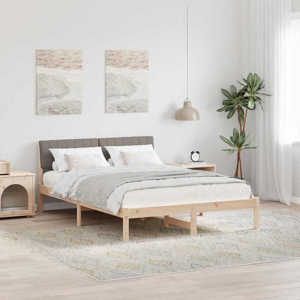 vidaXL Estrutura da cama com cabeceira Marrom e taupe 135 x 190 cm