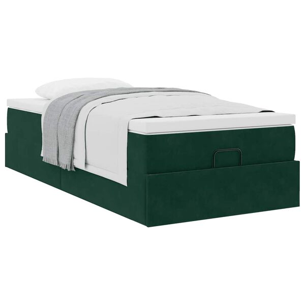 vidaXL Estrutura de cama otomana colch&atilde;o 90x200 cm veludo verde escuro