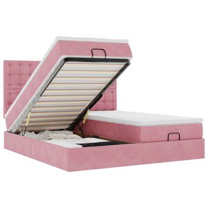 vidaXL Estrutura de cama otomana com colch&otilde;es 160x200 cm veludo rosa