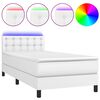vidaXL Cama box spring c/ colch&atilde;o/LED 90x190cm couro artificial branco