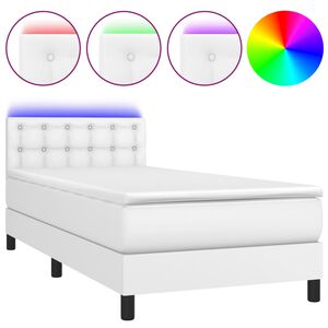 vidaXL Cama box spring c/ colch&atilde;o/LED 90x190cm couro artificial branco