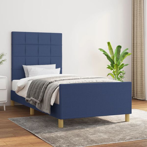 vidaXL Estrutura de cama sem colch&atilde;o 90x190 cm tecido azul