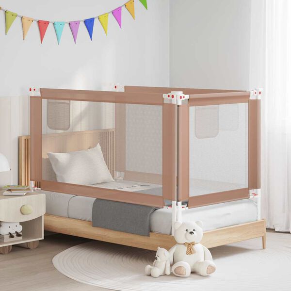 vidaXL Barra segur. p/ cama infantil tecido 140x25cm cinza-acastanhado