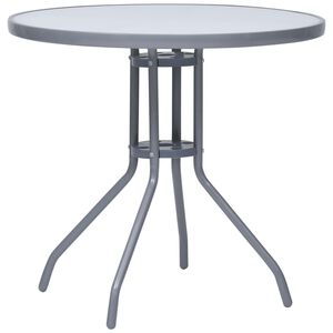 vidaXL Mesa de jardim 80 cm a&ccedil;o e vidro cinzento-claro
