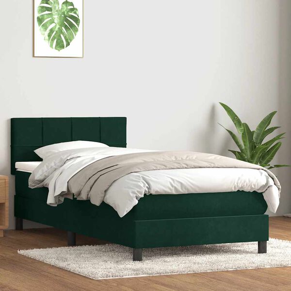 vidaXL Cama com molas/colch&atilde;o verde-escuro 90x210 cm veludo