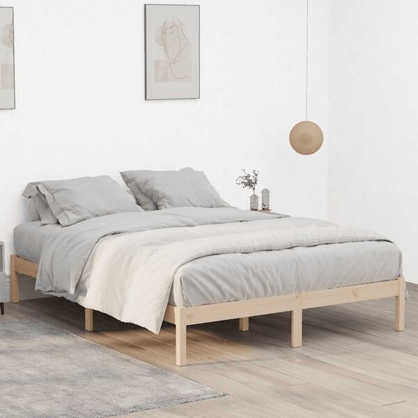 vidaXL Cama sem colch&atilde;o 193x203 cm King madeira de pinho maci&ccedil;a