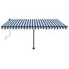 vidaXL Toldo retrátil manual com LED 400x350 cm azul e branco