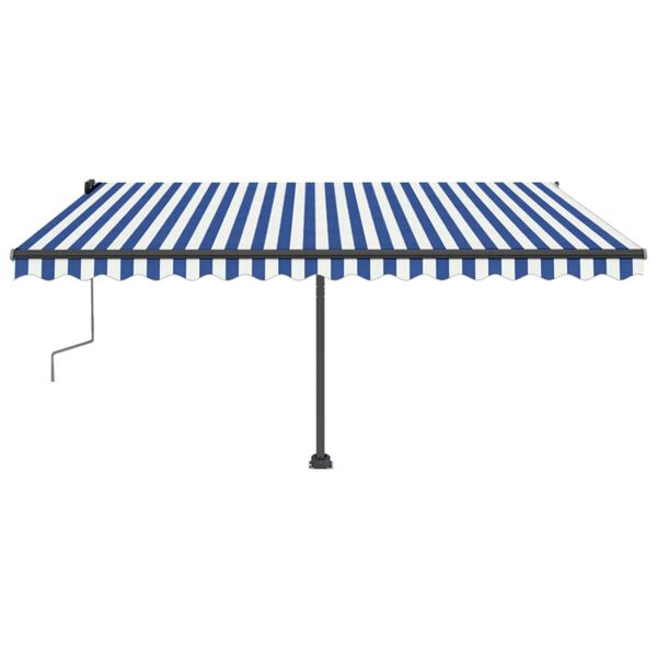 vidaXL Toldo retrátil manual com LED 400x350 cm azul e branco