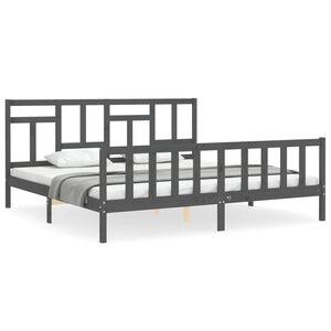 vidaXL Estrutura de cama com cabeceira 200x200 cm madeira maci&ccedil;a cinza