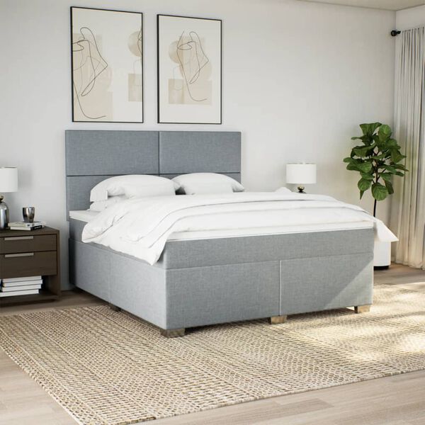 vidaXL Cama com molas/colch&atilde;o 180x200 cm tecido cinzento-claro