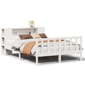 vidaXL Cama com estante sem colch&atilde;o 140x190 cm pinho maci&ccedil;o branco