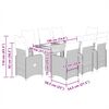 vidaXL 9 pcs conjunto bistr&ocirc; de jardim c/ almofad&otilde;es vime PE cinzento