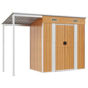 vidaXL Abrigo de jardim c/ alpendre 277x107x181cm a&ccedil;o castanho-claro