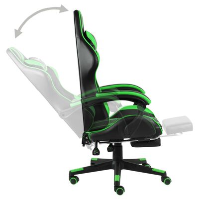 vidaXL Cadeira estilo corrida c/ apoio pés couro artificial preto/verde