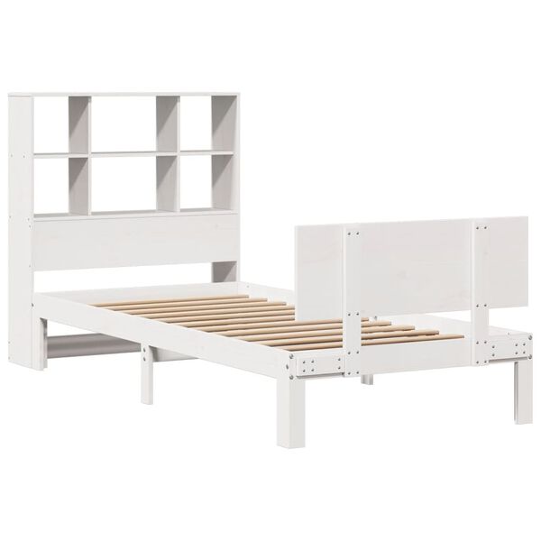 vidaXL Cama com estante sem colch&atilde;o 90x190 cm pinho maci&ccedil;o branco