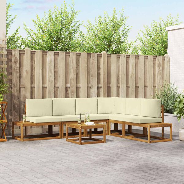 vidaXL Conjunto de Sof&aacute;s para Exterior 7 Pe&ccedil;a Natural e Creme