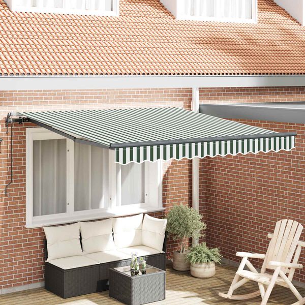 vidaXL Toldo Retr&aacute;til Verde e Branco 300 x 250 cm Tecido e Alum&iacute;nio