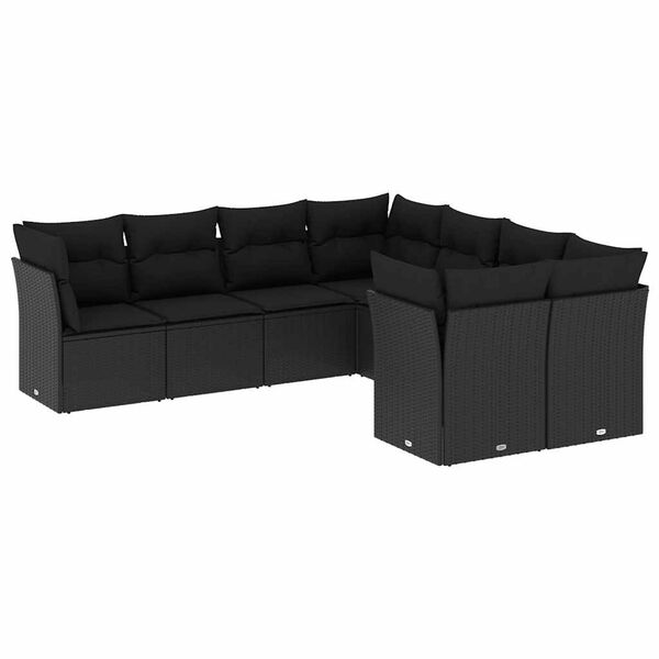 vidaXL 8 pcs conjunto sof&aacute;s de jardim com almofad&otilde;es vime PE preto