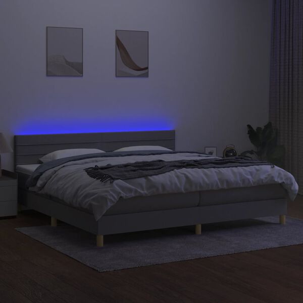 vidaXL Cama box spring c/ colch&atilde;o e LED 200x200 cm tecido cinza-claro