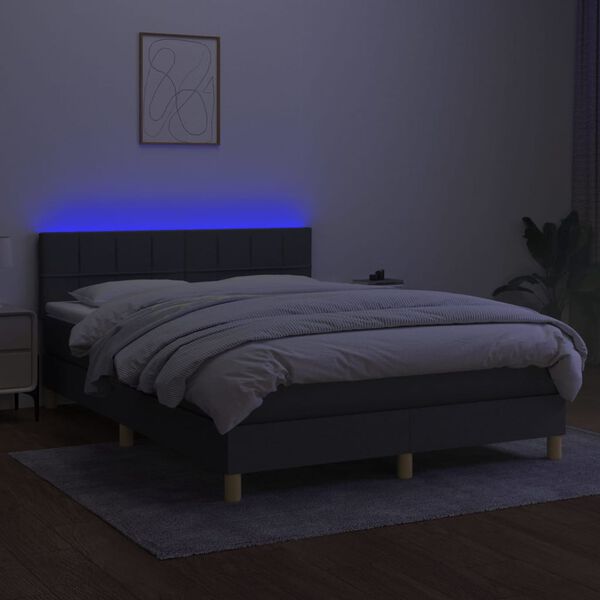 vidaXL Cama box spring c/ colch&atilde;o e LED 140x200 cm tecido cinza-escuro