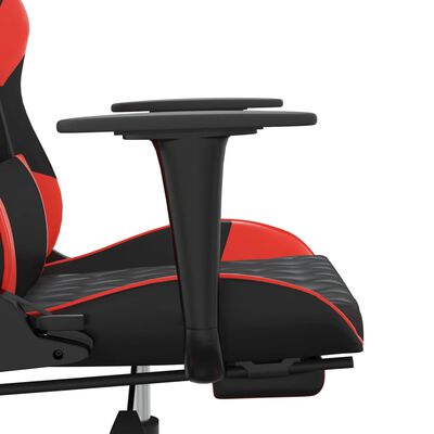 vidaXL Cadeira gaming c/ apoio pés couro artificial preto e vermelho