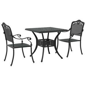 vidaXL Conjunto de Mesa de Jardim 3 pcs Preto Alum&iacute;nio Fundido
