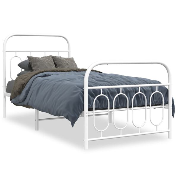 vidaXL Estrutura de cama com cabeceira e p&eacute;s 90x200 cm metal branco