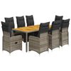 vidaXL 9 pcs conjunto bistr&ocirc; de jardim c/ almofad&otilde;es vime PE cinzento