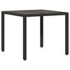 vidaXL Mesa de jardim com tampo de vidro 90x90x75 cm vime PE preto