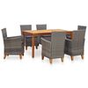 vidaXL 7 pcs conjunto jantar vime PE madeira ac&aacute;cia maci&ccedil;a cinzento