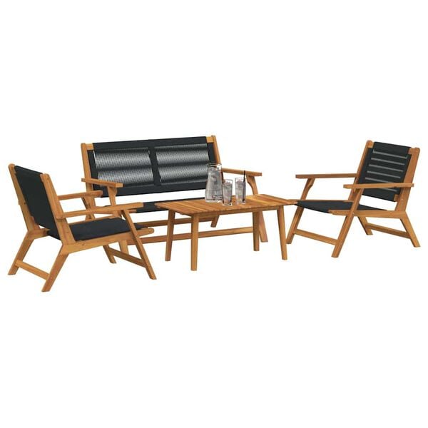 vidaXL Cadeiras de Jardim com Mesa 4 pcs Preto