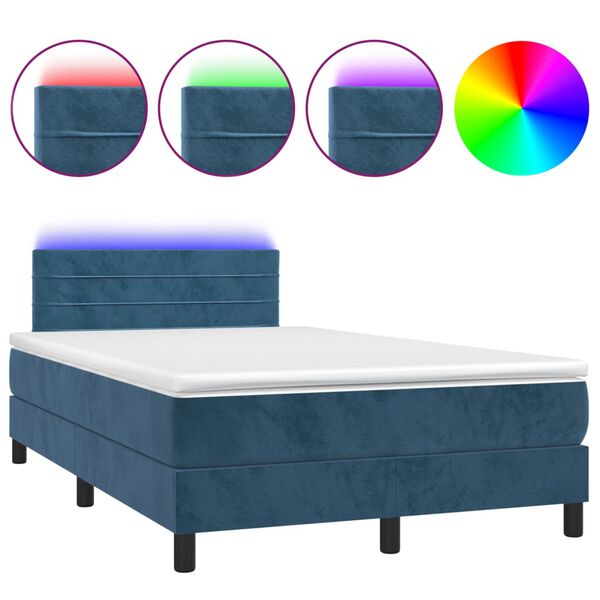 vidaXL Cama box spring colch&atilde;o LED 120x190cm couro artif. azul-escuro