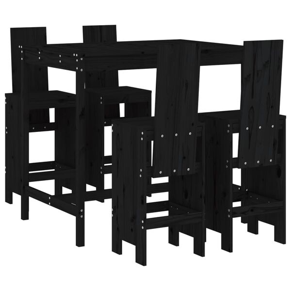 vidaXL 5 pcs conjunto de bar para jardim pinho maci&ccedil;o preto