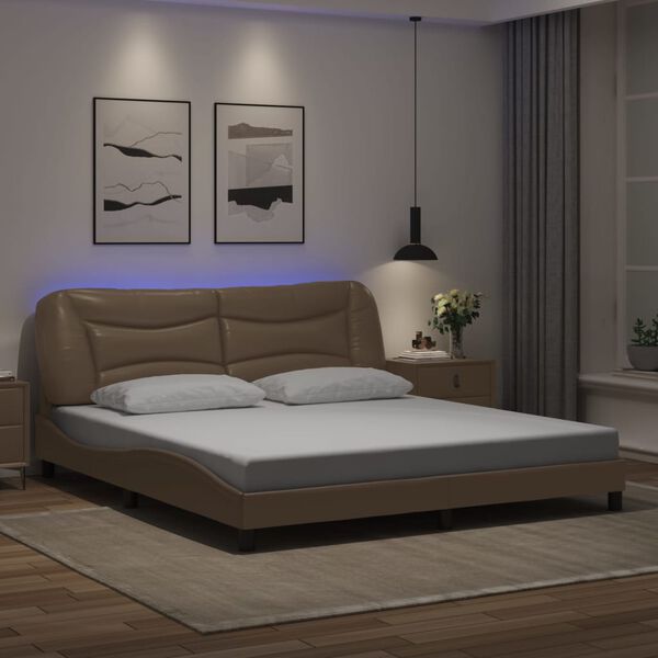 vidaXL Estrutura de cama com LED sem colch&atilde;o Hvar 180x200 cm cappuccino