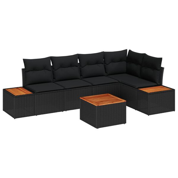 vidaXL Conjunto de Sof&aacute; de Jardim 6 pcs Preto Rattan Sint&eacute;tico