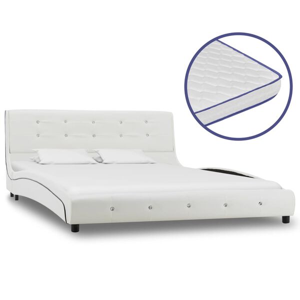 vidaXL Cama + colch&atilde;o espuma mem&oacute;ria 140x200cm couro artificial branco