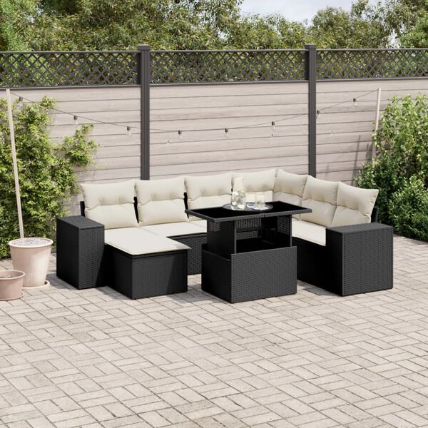 vidaXL 8 pcs conjunto sof&aacute;s de jardim com almofad&otilde;es vime PE preto
