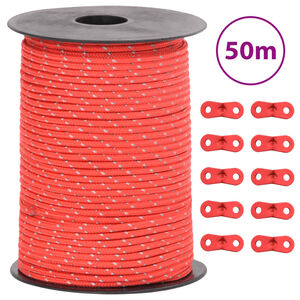 vidaXL Corda para tenda com tiras refletoras e esticadores 50 m 3 mm